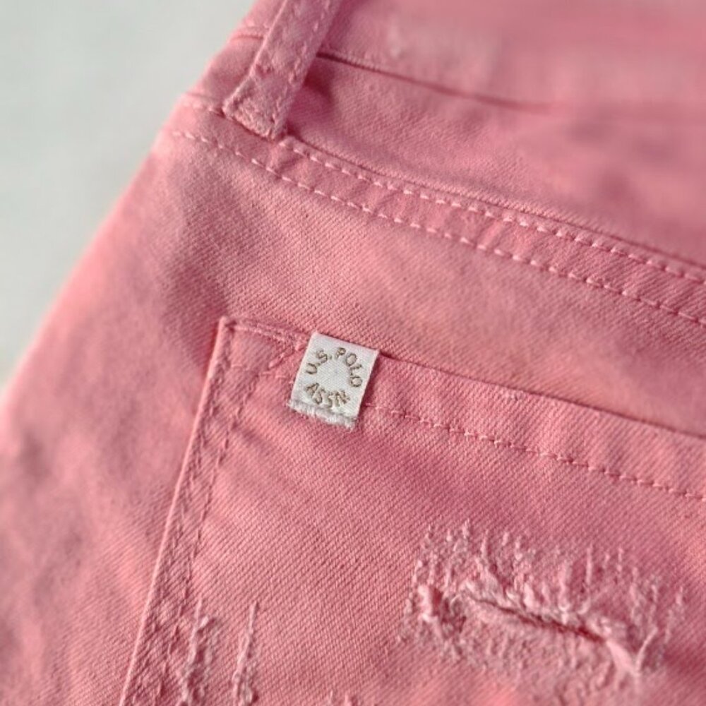 XS U.S. Polo Assn. Women's Size 2 Baby Pink Distressed Cotton Denim Cuff Shorts - Picture 8 of 8